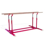 Compact parallel bars with folding legs and transport trolleys