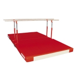 Compact parallel bars with folding legs, transport trolleys and custom folding mat