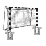Handball goals, For insertion into ground sockets, with Rigid net hoops, with patented steel corner joints, 3x2 m