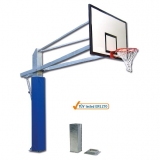 Basketball backstop with sockets