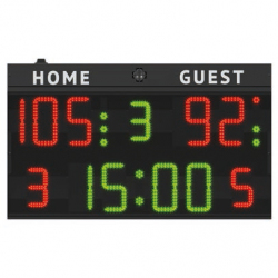 Scoreboard for multisport, dimensions 140x85 cm, radio transmission, FC50H25 - FIBA approved for Level 3 scoreboard-for-multisport-dimensions-140x85-cm-radio-transmission-fc50h25---fiba-approved-for-level-3
